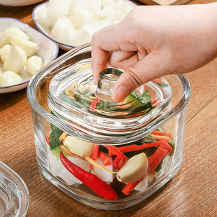 日本厨房泡菜坛子加厚玻璃密封罐家用腌菜，缸瓶浅渍罐一夜渍腌制罐