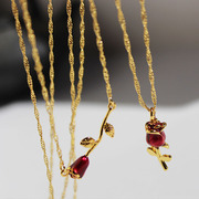 红玫瑰锁骨链欧美复古vintage珐琅滴釉花朵项链颈链黄铜镀金B534