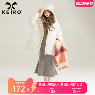 KEIKO 可爱兔耳朵连帽白色棉服棉袄女冬季宽松加厚保暖派克服外套