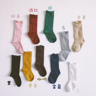 ins儿童袜子韩国宝宝春夏季婴儿中筒袜，潮袜糖果色宽条卷边袜