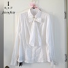 fairyfair白色衬衣多扣系带，绣花镂空全棉，中长修身纯色衬衫女