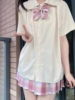 日系女学生jk制服短袖衬衫，奶黄色娃娃领基础款，学院风宽松遮肉上衣