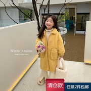 款儿童韩版中长款气质外套女童复合麂皮绒大衣