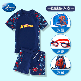 迪士尼儿童游泳衣男童中大童专业防晒分体男孩2024夏季套装备