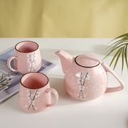 日式陶瓷茶水壶家用泡，茶壶冷水壶耐高温小清新凉水壶茶具套装茶杯