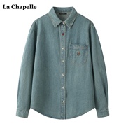 拉夏贝尔lachapelle复古长袖牛仔衬衫外套，女秋冬季休闲宽松上衣