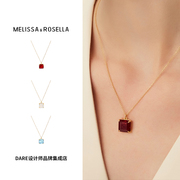 Dare买手店 melissa&rosella 锆石方形项链红色复古新年小众原创