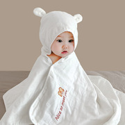 婴儿新生儿浴巾纯棉六层纱u布全棉吸水宝宝专用带帽斗篷可穿可裹