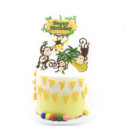 可爱森林猴子树蛋糕装饰 香蕉蛋糕插牌 蛋糕情景装扮插