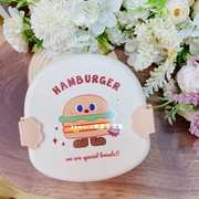 创意汉堡印花饭盒可爱卡通儿童，分格辅食盒，便携带盖学生午餐便当盒