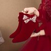 冬季婚鞋女2023年红色中跟鞋秀禾婚纱两穿新娘鞋结婚鞋短靴子