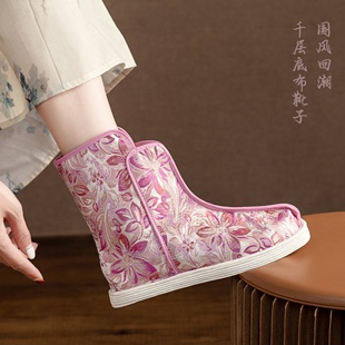 老北京千层底布鞋女平底短靴中国风靴子古装汉靴中式复古简约单鞋
