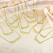不锈钢复古星座项链，女小众设计感欧美饰品，古英文字母毛衣链子