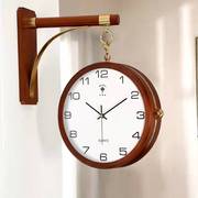 北极星挂钟家用客厅创意北欧时尚实木双面钟新中式挂表静音时钟表