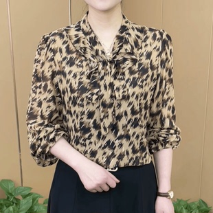 法式复古衬衫女春秋2024年设计感小众法式别致豹纹衬衣高级感