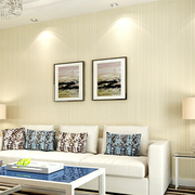 现代简约竖条纹墙纸纯色素色，白色无纺布卧室客厅非自粘装修壁纸