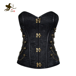 英式蒸汽朋克风复古哥特式corset宫廷塑身衣锁链钢骨束身衣外穿