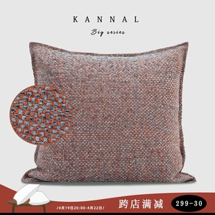 『小香风』中古蓝色红色粗花呢棉麻靠垫诧寂新中式现代样板间抱枕
