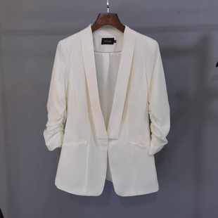 七分袖西装外套春秋季高级感通勤百搭白色小西装纯色西服