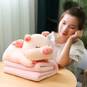 猪猪抱枕公仔小狗娃娃网红床上睡觉毛绒，玩具女生午睡毯子两用被子