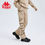 Kappa卡帕直筒运动裤女黑色针织长裤宽松休闲裤字母印花卫裤