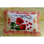 印花十字绣单人长枕套件，纯手工成品浪漫玫瑰生日纯棉