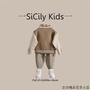 SiCily Kids-男宝春秋套装休闲潮帅时髦单排扣毛衣绅士三件套