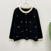 小香风短款韩国绒外套，女2023秋冬设计感个性装饰显瘦针织开衫