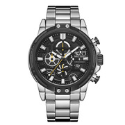 男表商务夜光钢带石英士休闲手表6针尔运动圆形白色黑色国产腕表