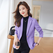 紫色短款西装外套女秋季2023百搭时尚小个子修身通勤西服上衣