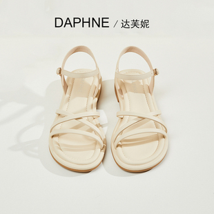 Daphne达芙妮 简约穿搭~百搭不累脚凉鞋女软底平跟防滑一字扣女鞋