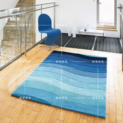 欧式美式地中海蓝色条纹客厅茶几地毯现代样板间卧室床边手工地毯