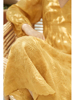 重工刺绣法式茶歇绝美v领连衣裙女收腰显瘦2023秋季黄色长裙