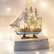 木质一帆风顺帆船模型，办公室客厅工艺品地中海风，装饰创意摆件