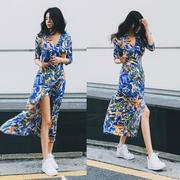 夏季海滩裙沙滩裙女海边度假海岛波西米亚显瘦长裙中长款连衣裙女