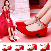 婚鞋女结婚新娘低跟鞋子，敬酒红鞋粗跟大码秀禾鞋平底中式红色孕妇