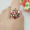 七彩色水晶锆石戒指蒙娜丽莎，时尚气质简约指环，花朵复古首饰品女