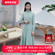 2022中式镂空刺绣花秋冬女士，优雅气质淑女，长袖立领显瘦连衣裙