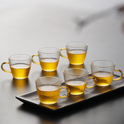 加厚耐热玻璃条纹茶杯带把喝茶小杯子6个装创意家用功夫茶品茗杯