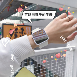 可以当镜子的手表男女学生韩版简约ins风LED数字显示小方块电子表