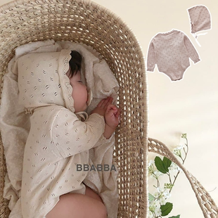 2020韩国婴儿针织哈衣纯棉镂空空调，衫春夏长袖女宝宝三角包屁哈衣