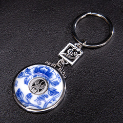 中国特色手工艺青花瓷钥匙扣文创瓷器钥匙圈挂件出国送老外