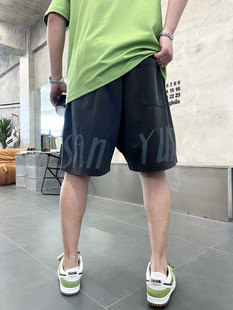 夏季休闲短裤男韩版水洗做旧个性字母印花裤子，青年宽松五分裤