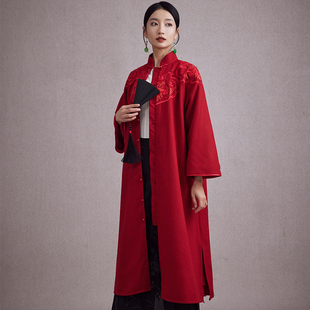 陌遇中国风秋冬改良汉，元素毛呢云肩，绣花红色唐装外套新年战袍