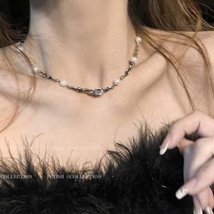 srrmhyn甜酷辣妹珍珠锆石项链女轻奢小众设计高级感锁骨链网红颈