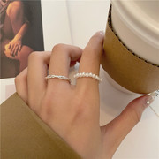 两件套指环女小众设计珍珠戒指ins潮冷淡风高级素圈戒指时尚个性
