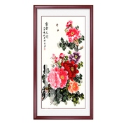 新中式花开富贵国画客厅壁画玄关走廊背景墙入户过道装饰竖版网红