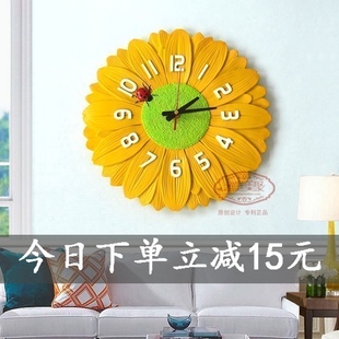 田园风格挂钟创意客厅卧室壁钟黄B色装饰时钟表时尚艺术挂表静音