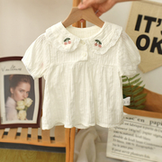 女童娃娃衫夏季纯棉短袖2024夏装宝宝衬衫洋气婴儿小公主衬衣