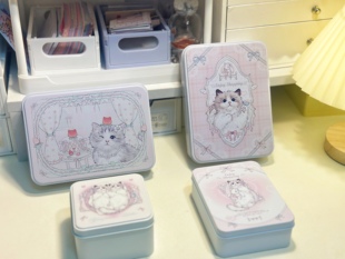 pinkberry原创设计可爱布偶猫猫铁盒，大中小收纳杂物包装收纳盒